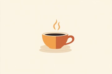 Obraz premium A minimalist illustration of a steaming cup of coffee made with smooth vector lines. The cup is placed centrally on a light beige background. The color scheme uses earthy browns and creamy whites.