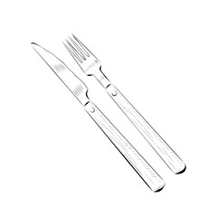 Line Drawing. Line Art Food - Knife and Fork. Vector Minimalistic Design