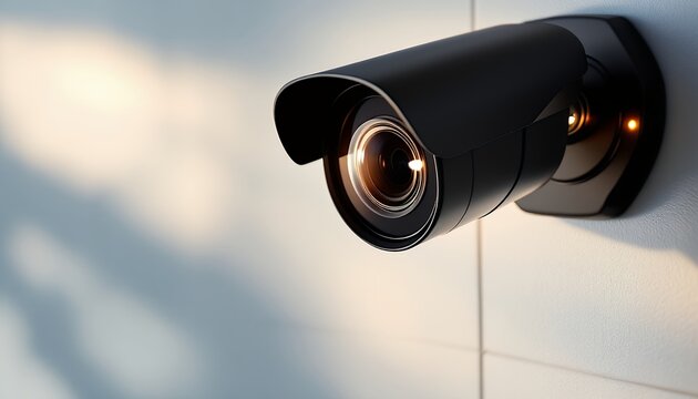High-Definition Security Camera on Wall, Modern Surveillance Technology