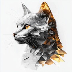 Contemporary polygonal cat with sharp lines and gleaming metallic structure