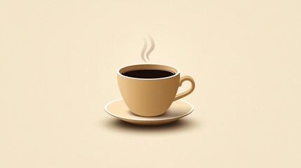 Obraz premium A minimalist illustration of a steaming cup of coffee made with smooth vector lines. The cup is placed centrally on a light beige background. The color scheme uses earthy browns and creamy whites.