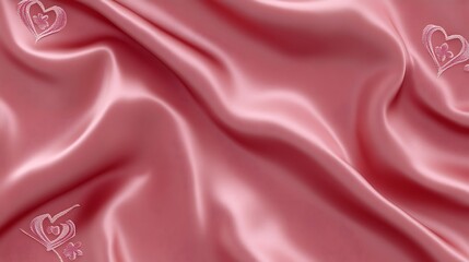 Obraz premium Pink Satin Fabric Draped with Embroidered Hearts