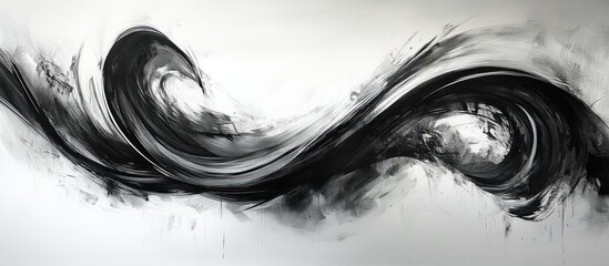 Abstract black ink wave painting on white background.