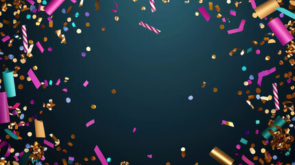 Colorful confetti and decorations create a festive atmosphere, perfect for celebrations and events.