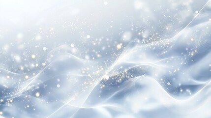 Abstract light blue background with white wavy lines and glowing dots.