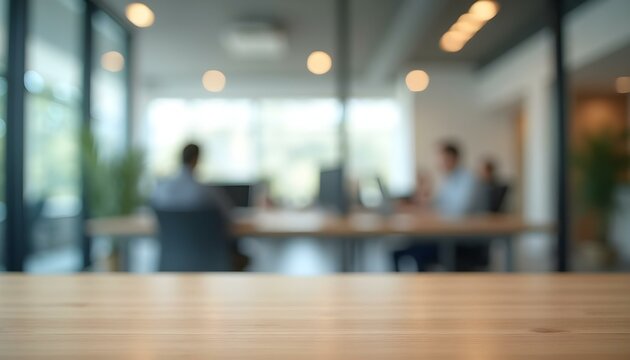 Fondo de oficina desenfocado con mesa en primer plano