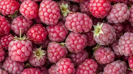 A close-up of a pile of fresh, vibrant red raspberries.