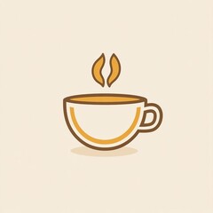 Obraz premium A minimalist illustration of a steaming cup of coffee made with smooth vector lines. The cup is placed centrally on a light beige background. The color scheme uses earthy browns and creamy whites.