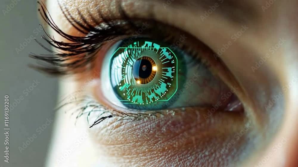 Poster a close-up view reveals a detailed digital representation of an eye, featuring glowing circuits and 