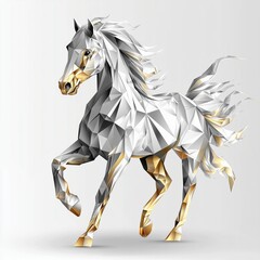 Majestic polygonal horse with modern design in silver and gold tones