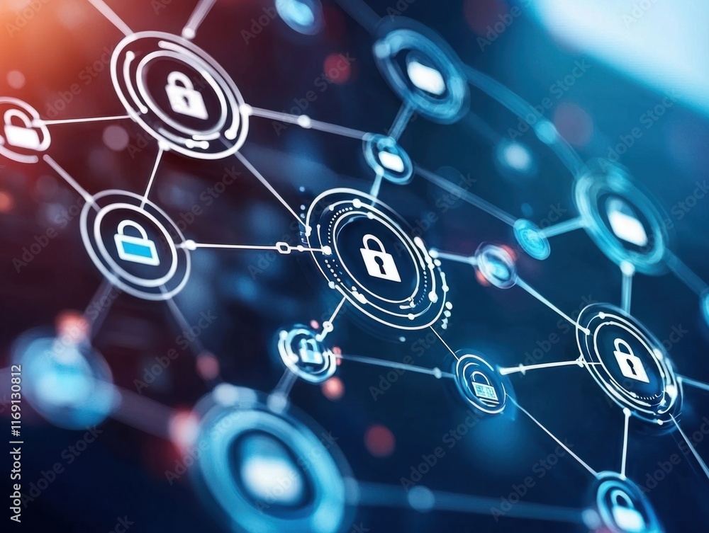 Aufkleber cybersecurity network protection digital world infographic virtual environment high-tech perspective