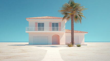 Fototapeta premium Beachfront villa with palm tree.