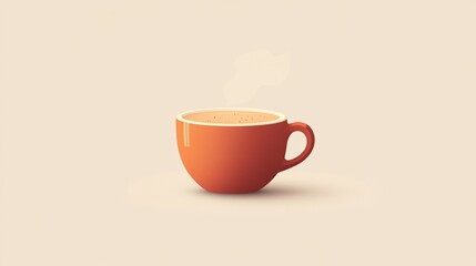 Obraz premium A minimalist illustration of a steaming cup of coffee made with smooth vector lines. The cup is placed centrally on a light beige background. The color scheme uses earthy browns and creamy whites.