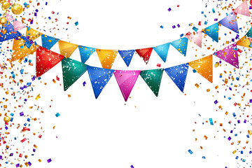 Obraz premium Colorful party banner with festive flags and confetti for celebrations