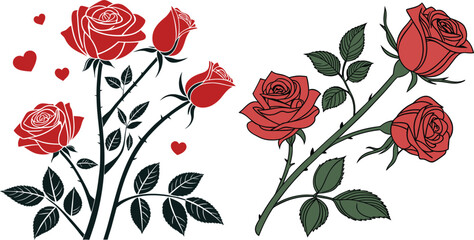 A set of colorful Rose elements of Valentine's day clipart vector design with a love shape.