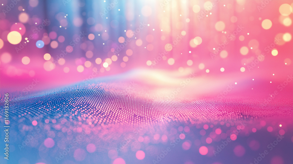 Fototapete a holographic mesh grid with floating data points in pastel colors. the design is light and futurist
