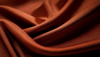 Luxurious brown fabric with smooth texture drapes elegantly, offering soft warmth and depth, making it ideal textile for various design applications.
