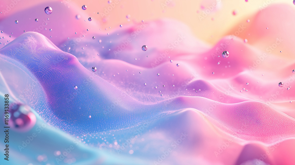Poster Light and vibrant holographic design with floating data points. Perfect for modern presentations and creative projects