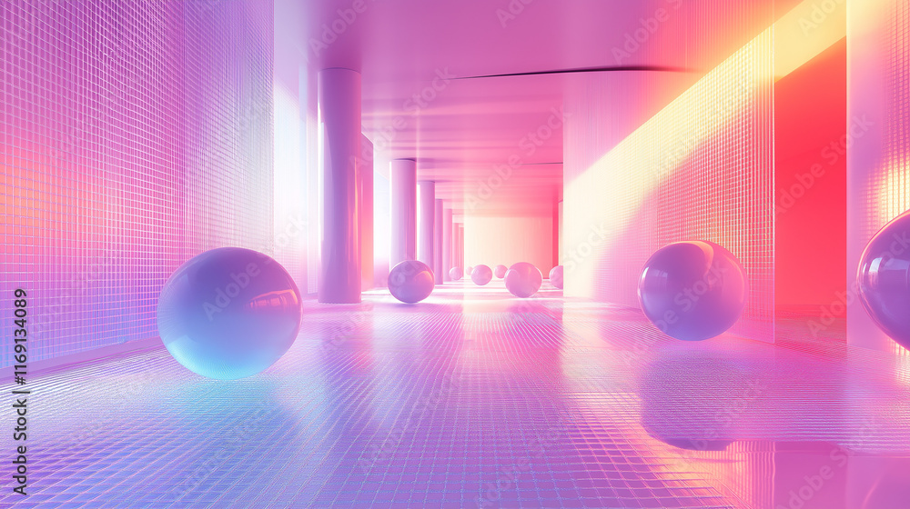 Poster Light and vibrant holographic design with floating data points. Perfect for modern presentations and creative projects