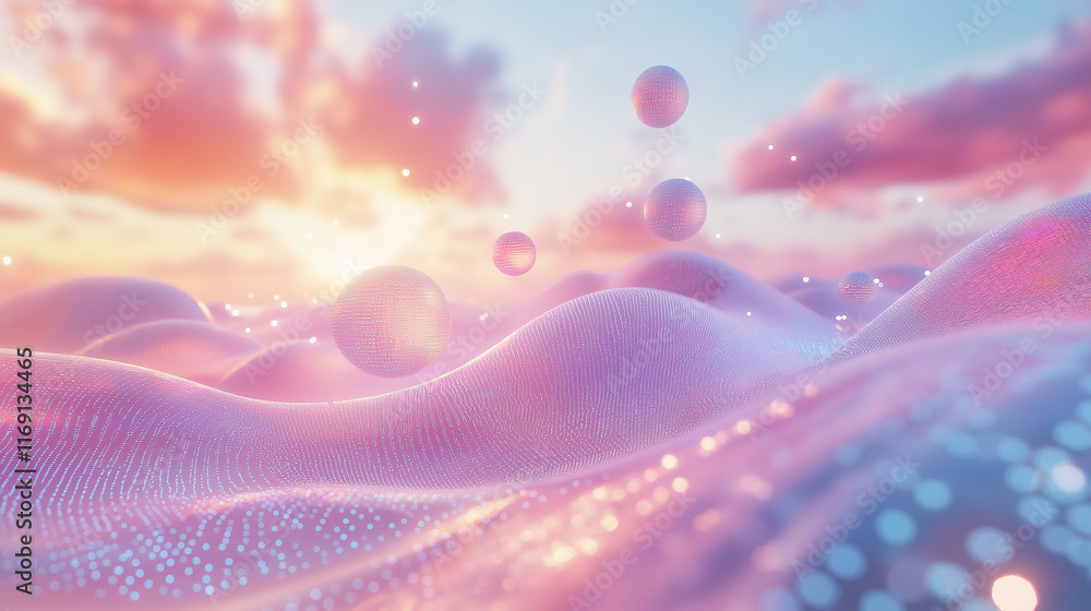 Poster Futuristic abstract mesh featuring a holographic gradient and sleek look. Ideal for innovation-driven content