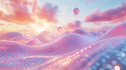 Futuristic abstract mesh featuring a holographic gradient and sleek look. Ideal for innovation-driven content