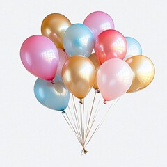 Vibrant cluster of colorful balloons ideal for designing event invitations, party decor for birthdays, weddings, and joyful celebrations with a festive atmosphere.