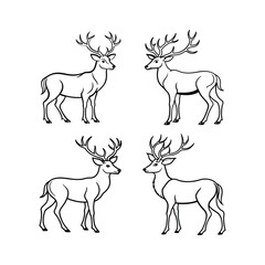 set of deer line art vector illustration
