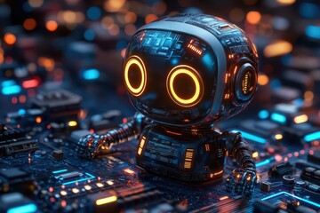 Fototapeta premium sleek modern ai pictogram design showcasing a friendly robot silhouette integrated with circuit patterns emphasizing innovation and intelligence clean lines with a techinspired color palette