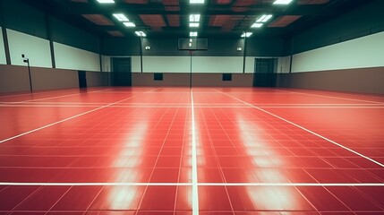 Empty Indoor Sports Court Red Floor White Lines