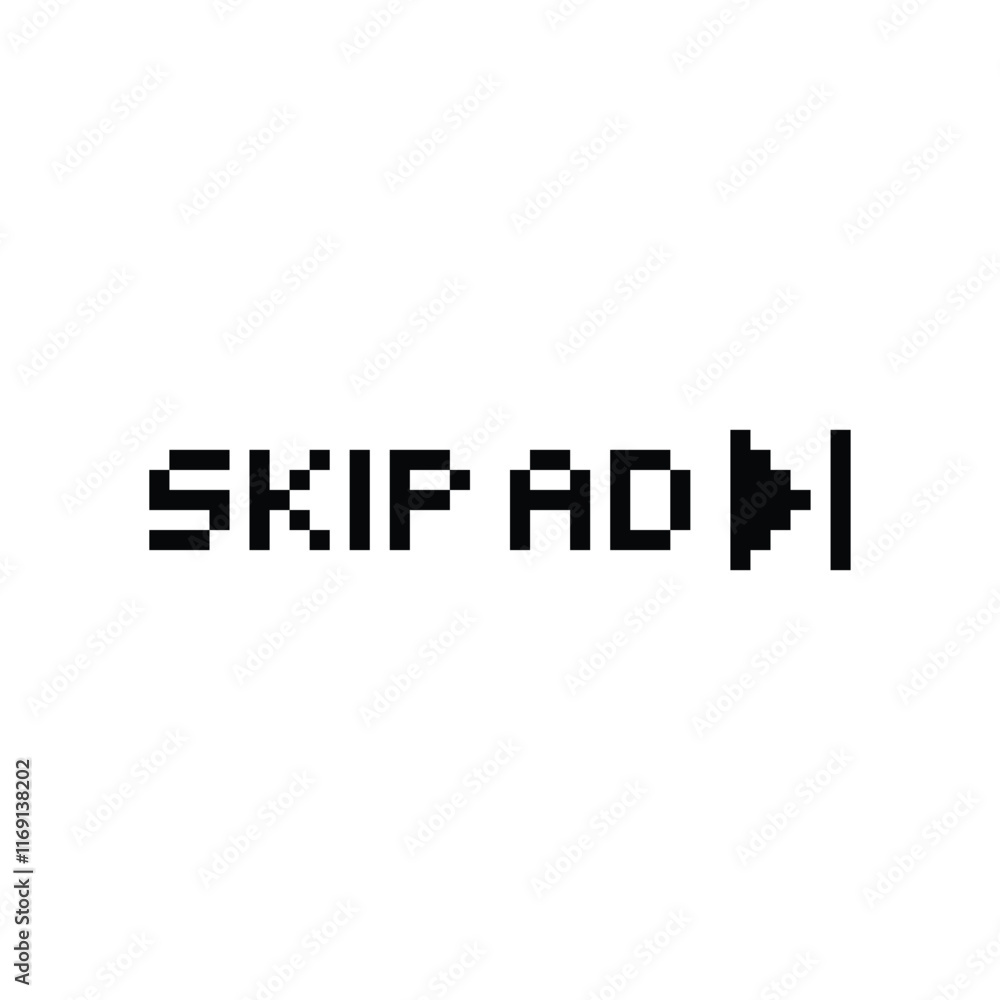 Poster pixel skip ad icon vector pixel art skip advertising for 8 bit game