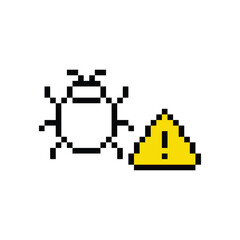 pixel art mobile or computer pc virus vector game 8 bit icon cyber attack sign. Protection, malware icon, antivirus 