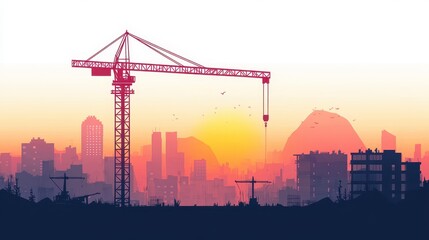 Minimalist Crane Illustration at Sunrise with Warm Gradient