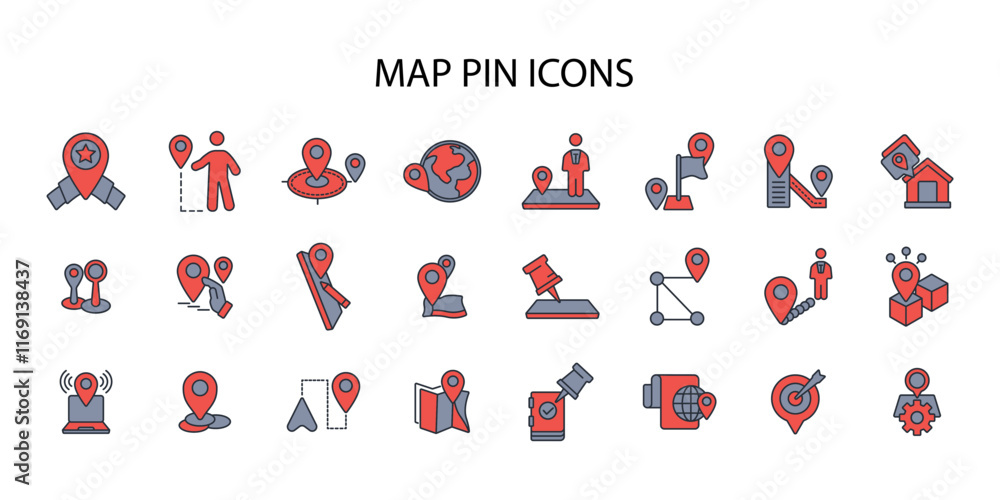 Poster map pin icon set.vector.editable stroke.linear style sign for use web design,logo.symbol illustratio