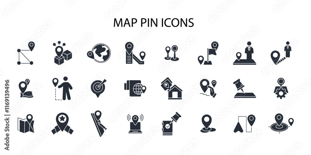 Poster map pin icon set.vector.editable stroke.linear style sign for use web design,logo.symbol illustratio