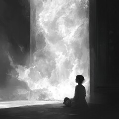 Obraz premium Ethereal Scene with Girl and Mysterious Light
