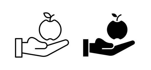 Apple in hand icons in black and white colors