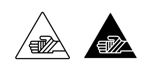 Chemical burns hazard signs set in black and white colors