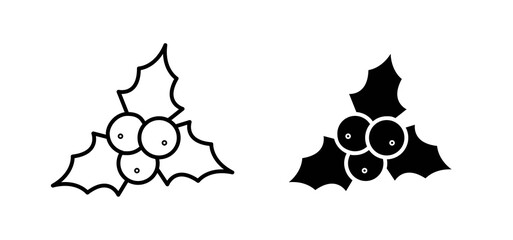 Christmas holly berry icons in black and white colors