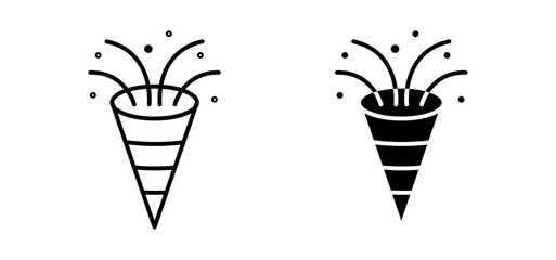 Confetti party popper icons in black and white colors