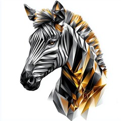Abstract zebra with polygonal shapes, elegant silver and gold accents