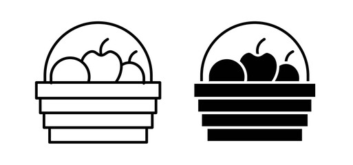 Fruit basket icons in black and white colors