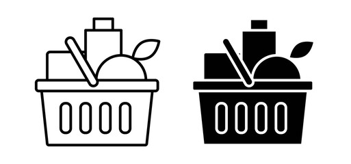 Grocery shopping icons in black and white colors