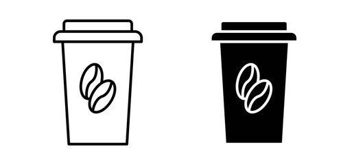 Hot coffee cup icons in black and white colors