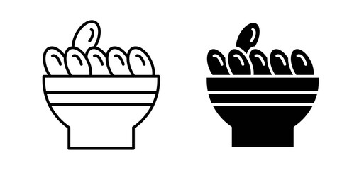 Iftar meal ramadan icons in black and white colors