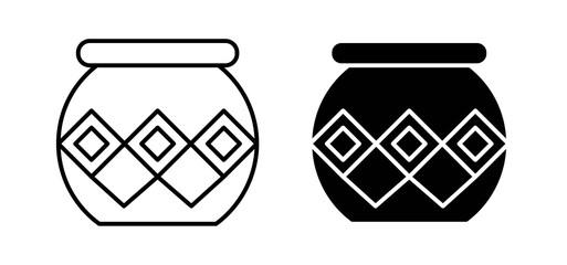 Indian pot icons in black and white colors