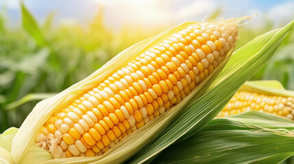 fresh corn in bud in the cornfield
