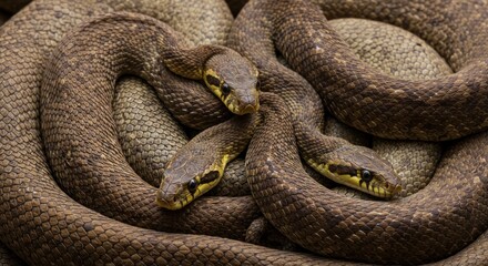 Obraz premium Three Brown Snakes Entwined Together In A Tight Coil