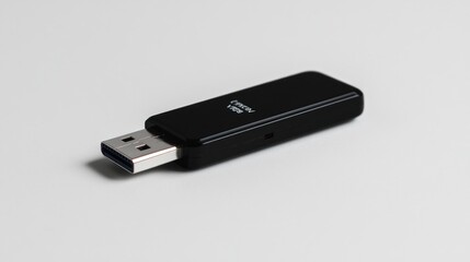 Black USB flash drive on white background. (7)