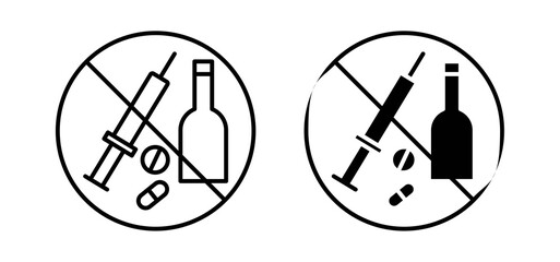 No drugs or alcohol sign vector in black and red colors
