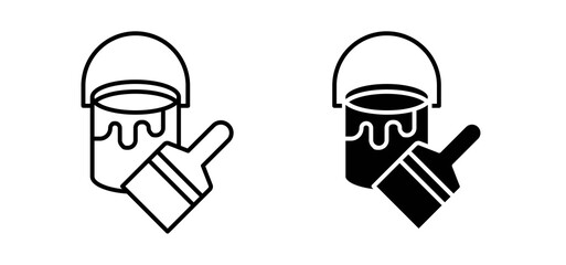 Paint bucket and paint brush icons in black and white colors